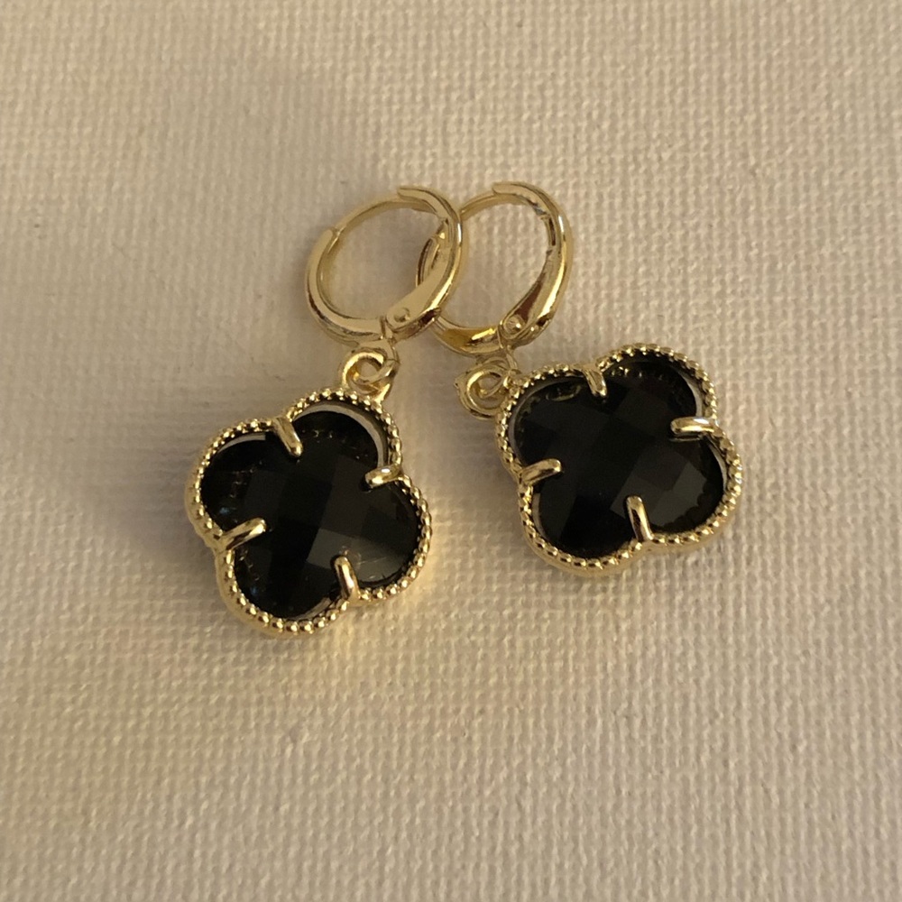 Gold-Tone Black Clover Drop Earrings